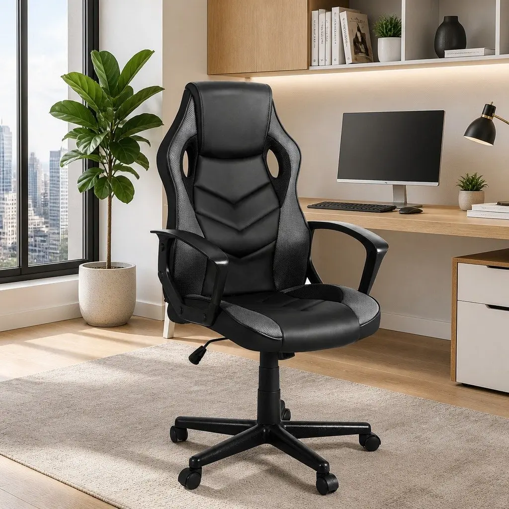 Gaming Office Chair Adjustable Height High-Back Grey