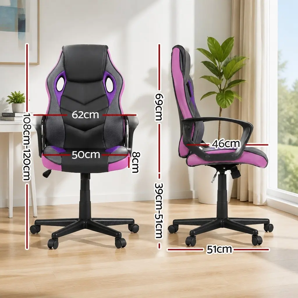 Office Chair High-Back Adjustable Height Purple Gaming Seat with 360-Degree Swivel and Breathable Mesh