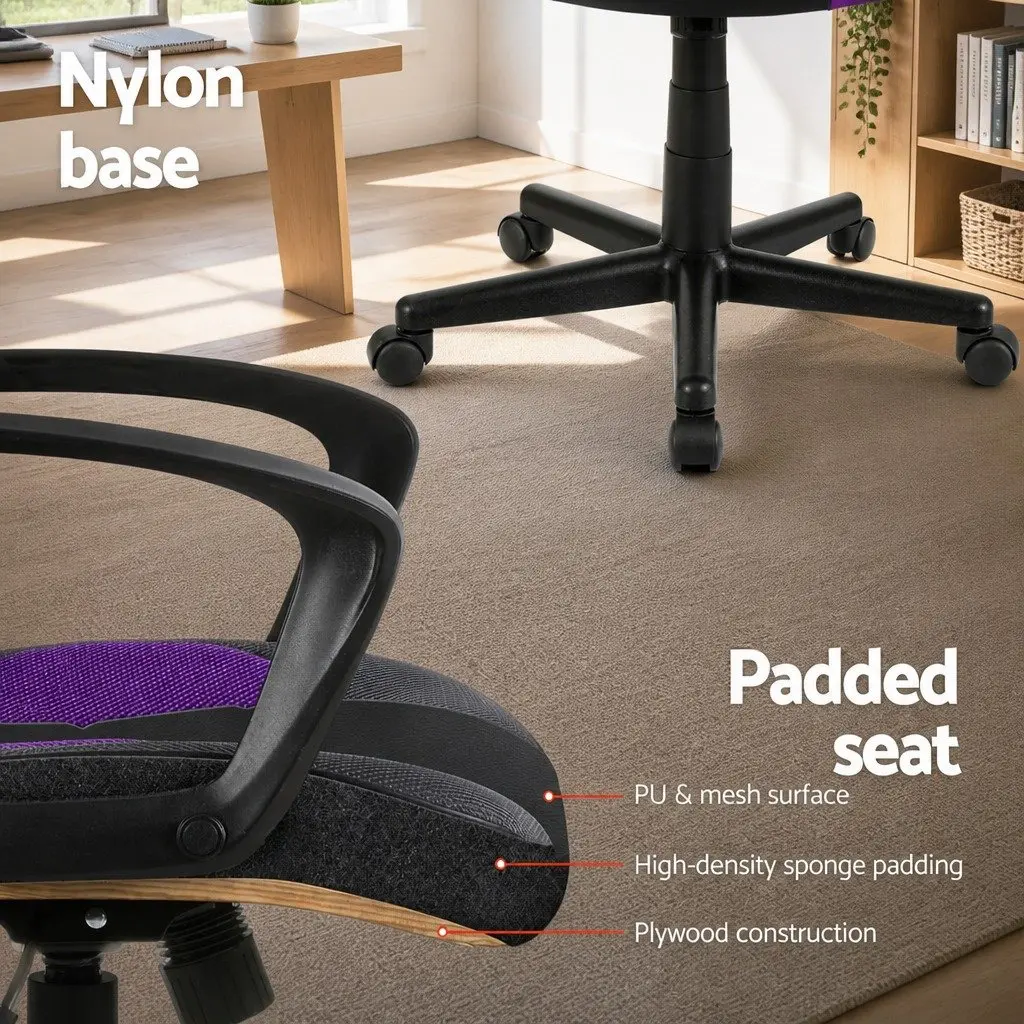 Office Chair High-Back Adjustable Height Purple Gaming Seat with 360-Degree Swivel and Breathable Mesh