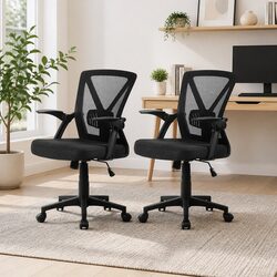 Mesh Office Chair Mid Back Black 2 Pack with Lumbar Support