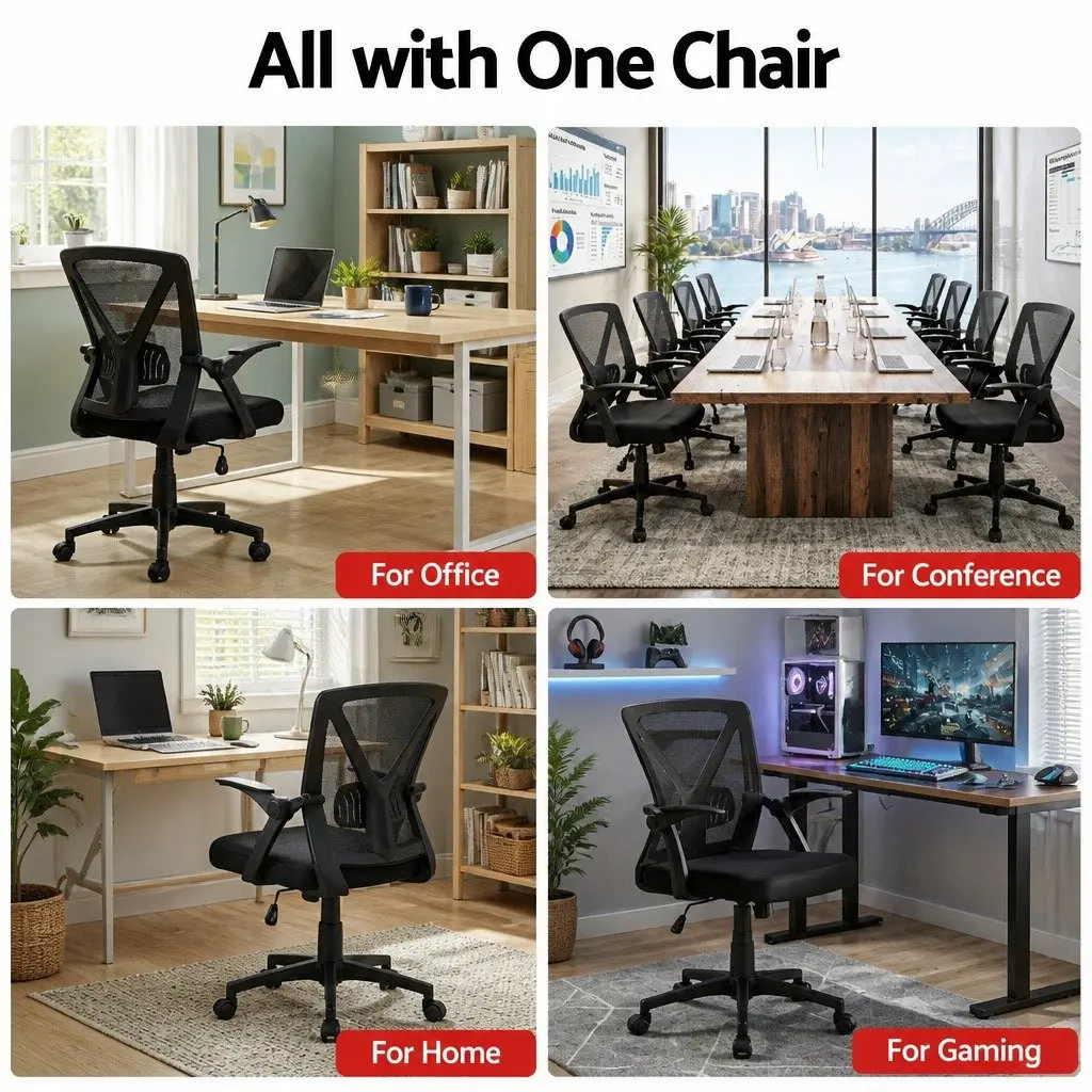 Mesh Office Chair Adjustable Lumbar Support Mid Back Black