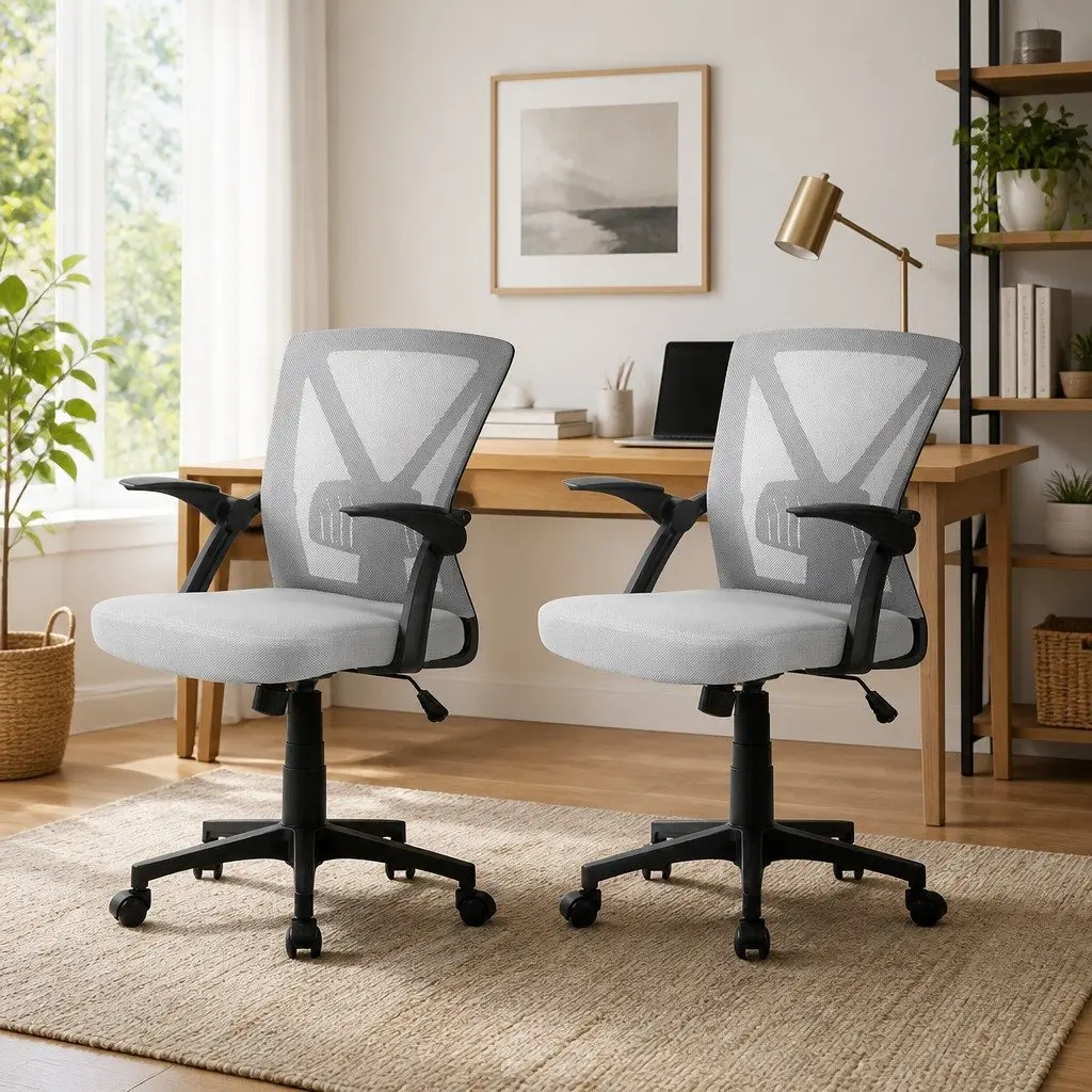 Mesh Office Chair Ergonomic Adjustable Height Mid Back Grey