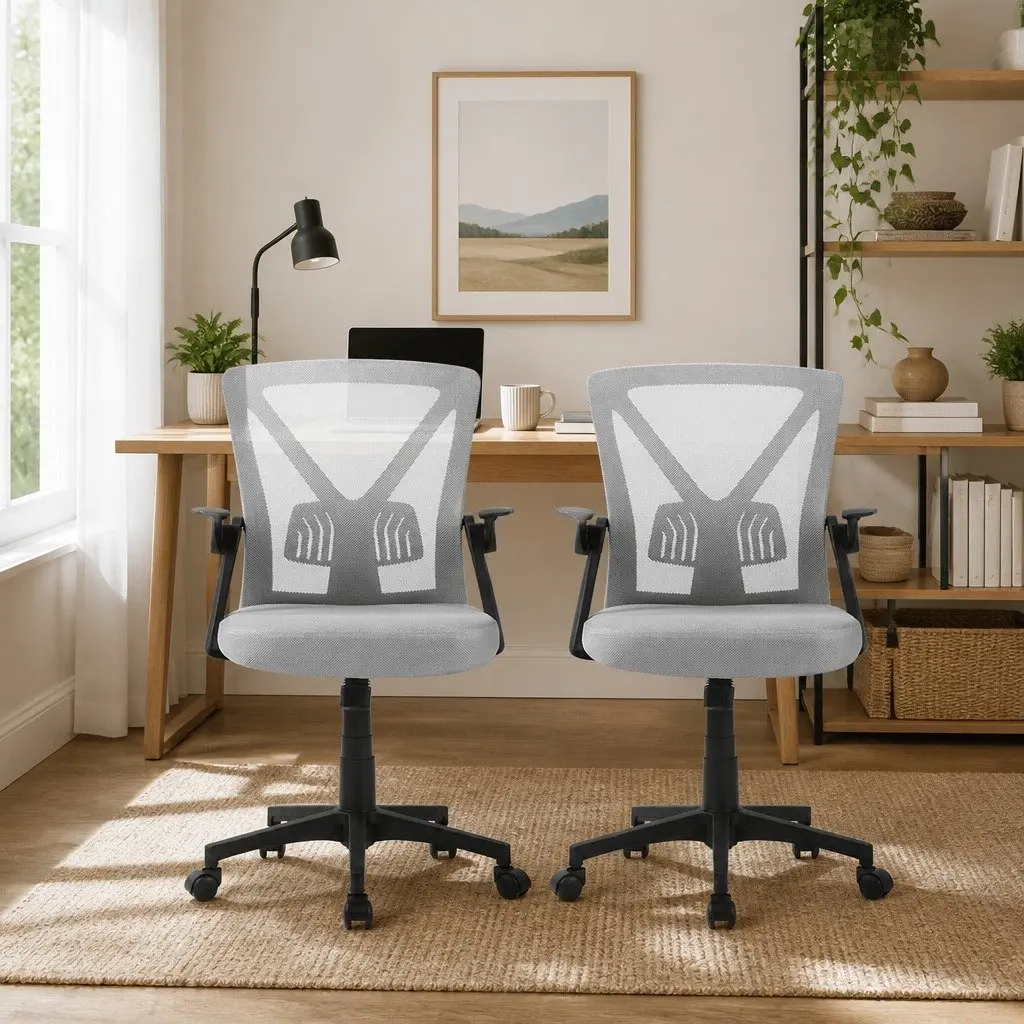 Mesh Office Chair Ergonomic Adjustable Height Mid Back Grey