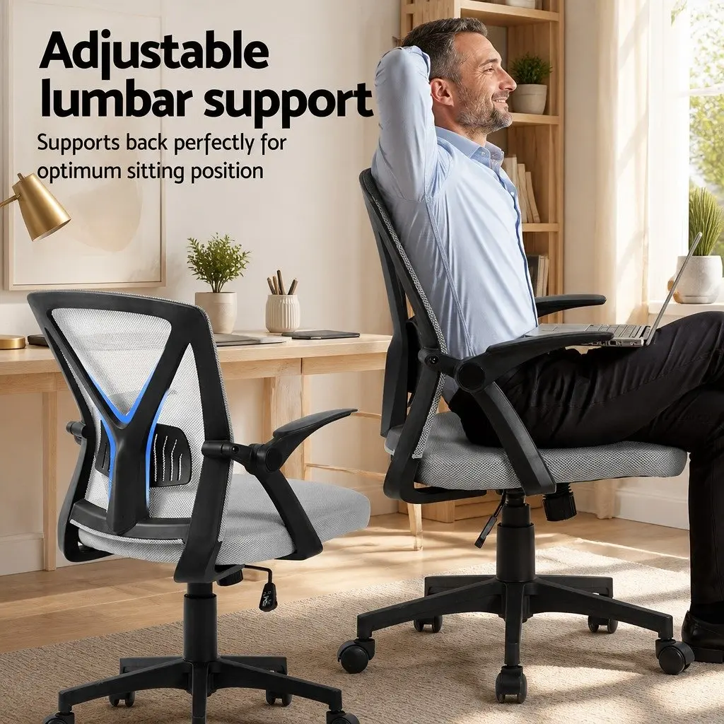 Mesh Office Chair Ergonomic Adjustable Height Mid Back Grey