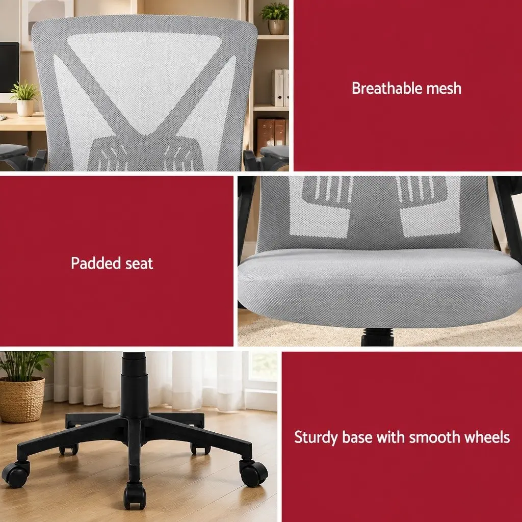 Mesh Office Chair Ergonomic Adjustable Height Mid Back Grey