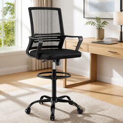 Adjustable Height Black Drafting Chair with Mesh Seating