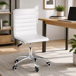 White PU Leather Low Back Rotatable Office Chair