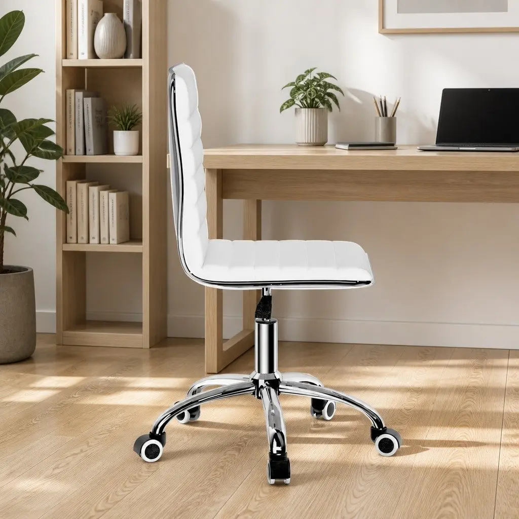 Rotatable Low Back Office Chair Adjustable Height PU Leather White