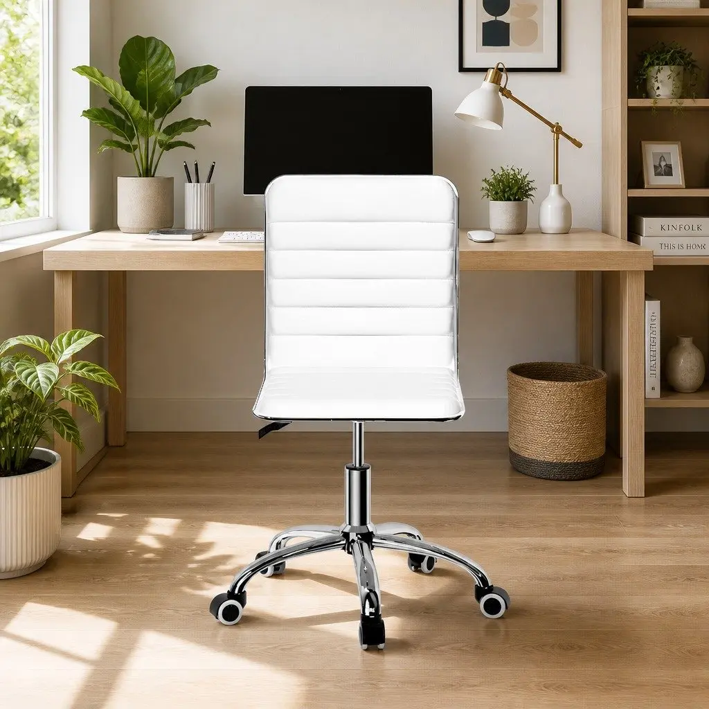 Rotatable Low Back Office Chair Adjustable Height PU Leather White