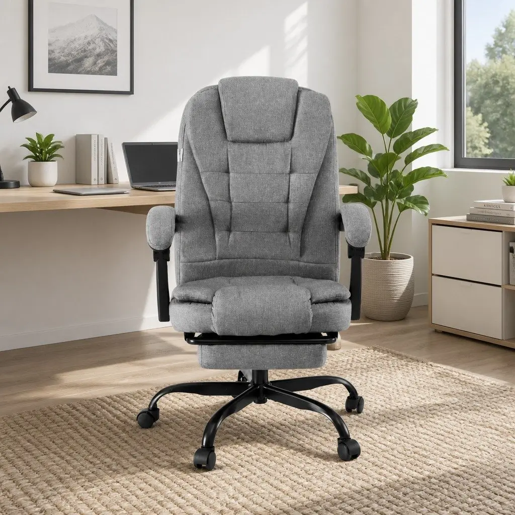 Office Chair High Back Grey Fabric with Retractable Footrest Adjustable Height 54x51x106116cm