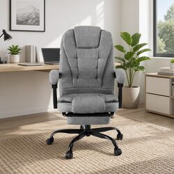 High Back Grey Fabric Office Chair with Retractable Footrest