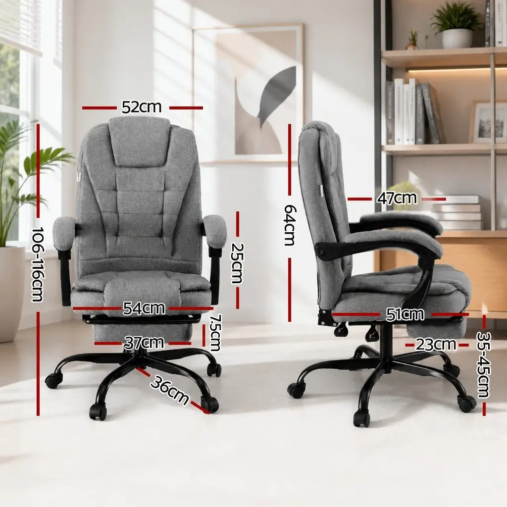 Office Chair High Back Grey Fabric with Retractable Footrest Adjustable Height 54x51x106116cm