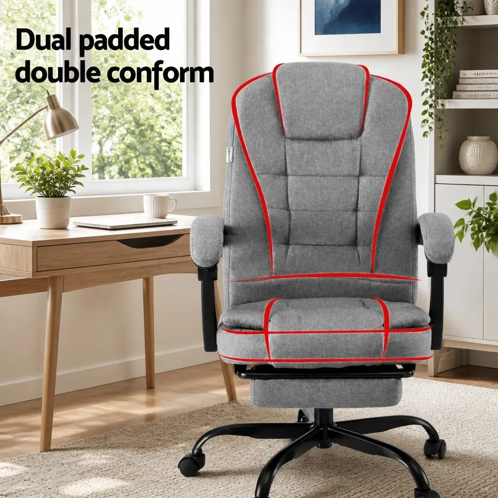 Office Chair High Back Grey Fabric with Retractable Footrest Adjustable Height 54x51x106116cm