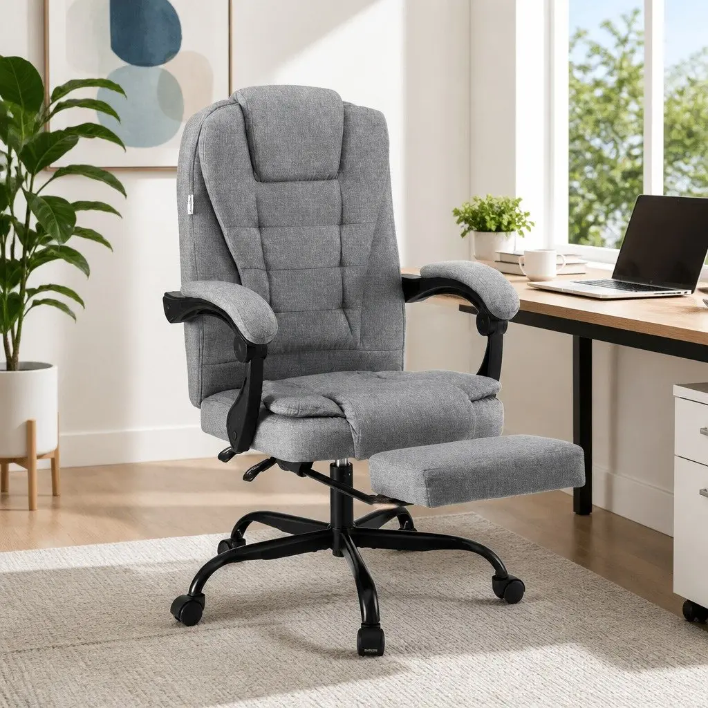 Office Chair High Back Grey Fabric with Retractable Footrest Adjustable Height 54x51x106116cm