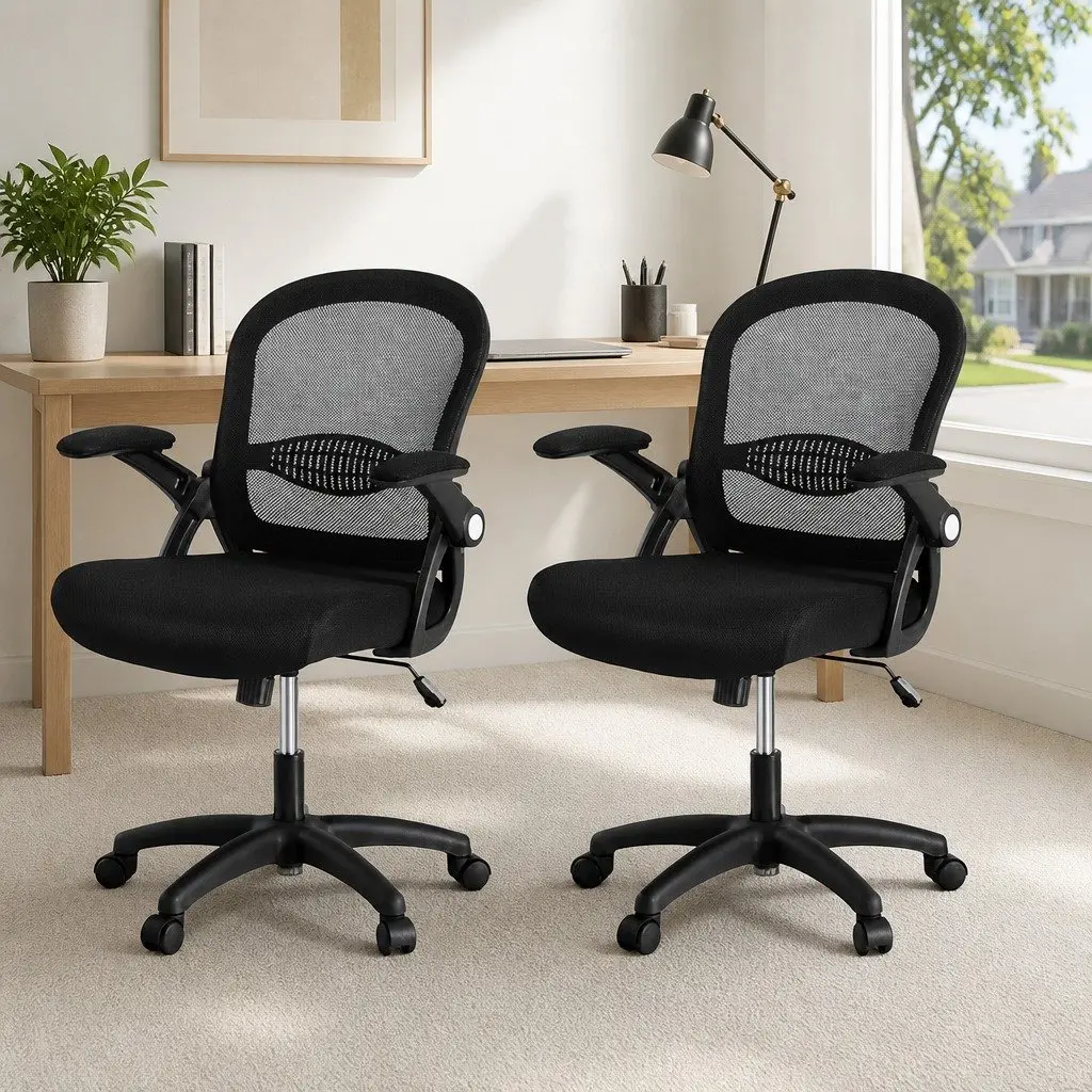Mesh Office Chair Mid Back Breathable Black 2 Piece