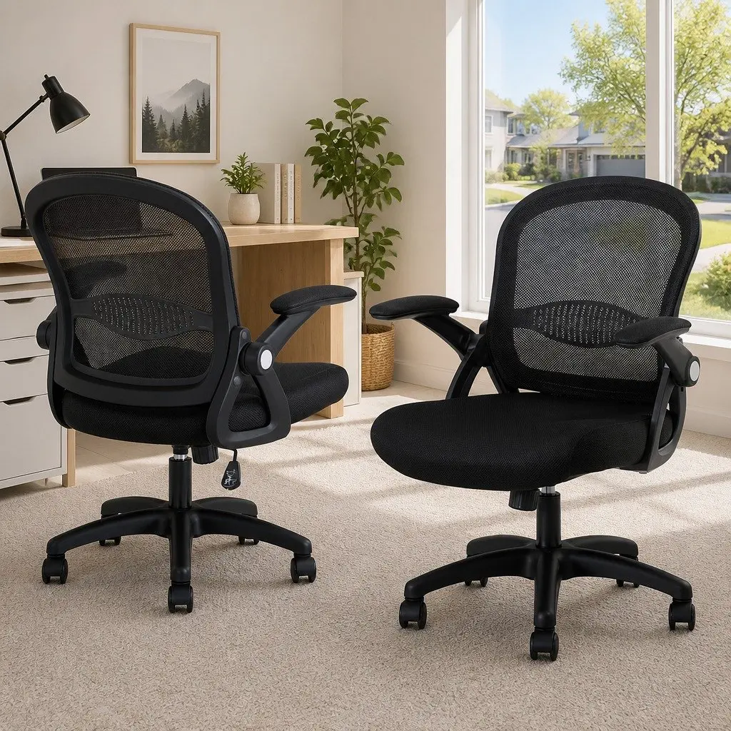 Mesh Office Chair Mid Back Breathable Black 2 Piece
