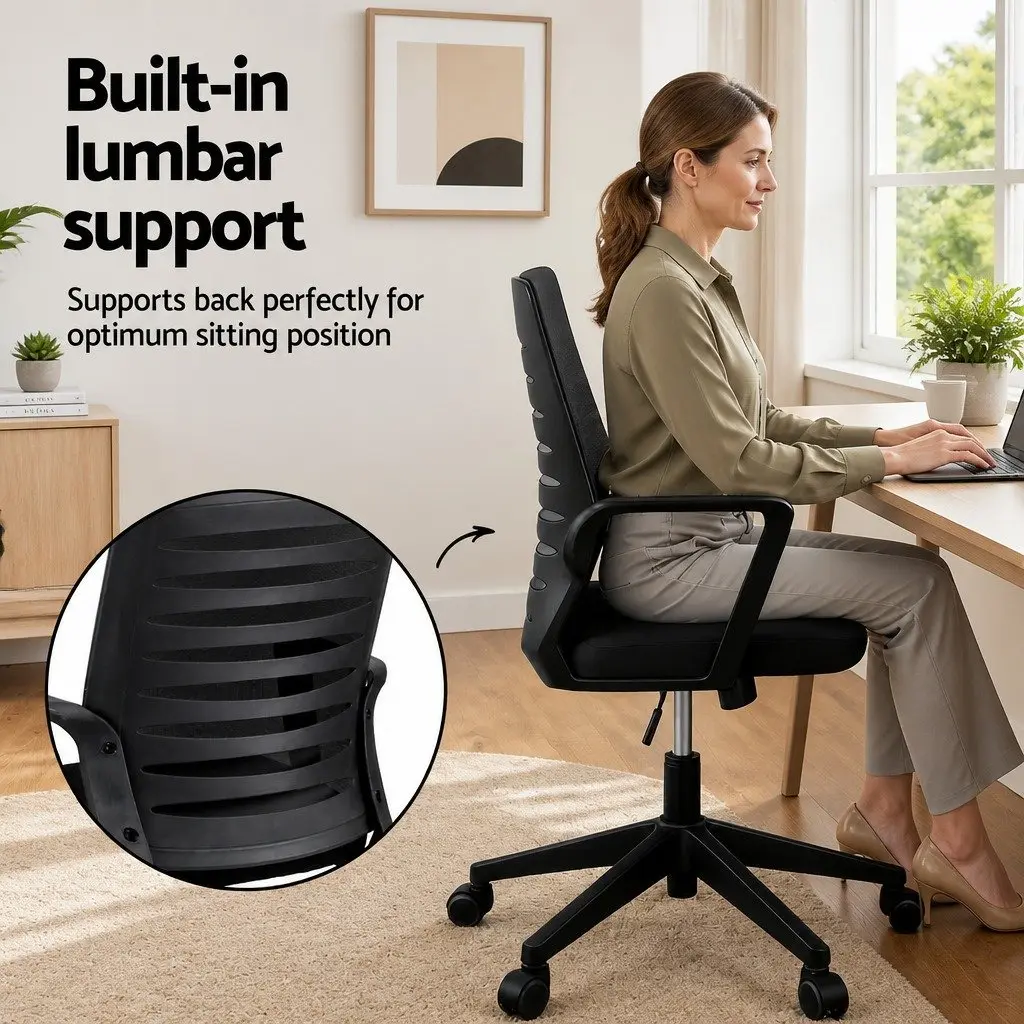Office Chair Ergonomic Lumbar Support Mid Back Mesh Black