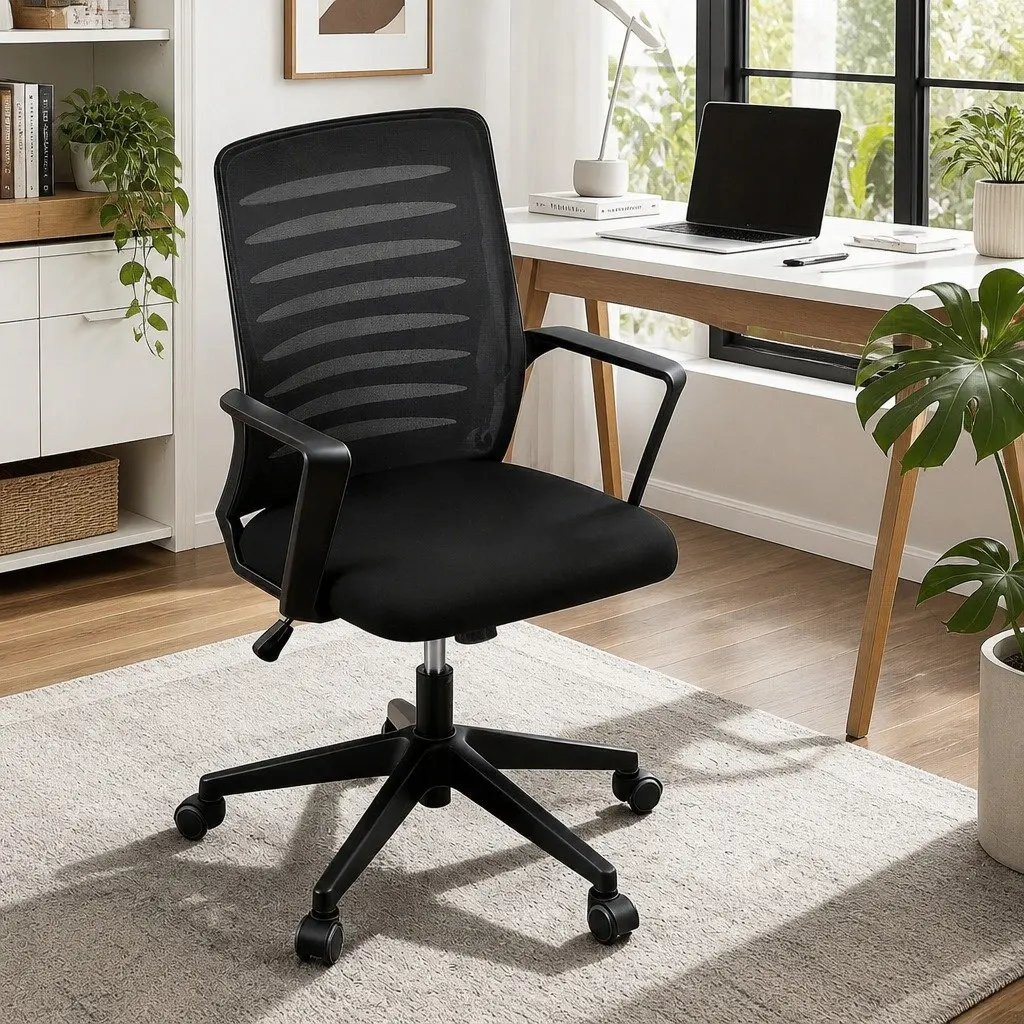 Office Chair Ergonomic Lumbar Support Mid Back Mesh Black