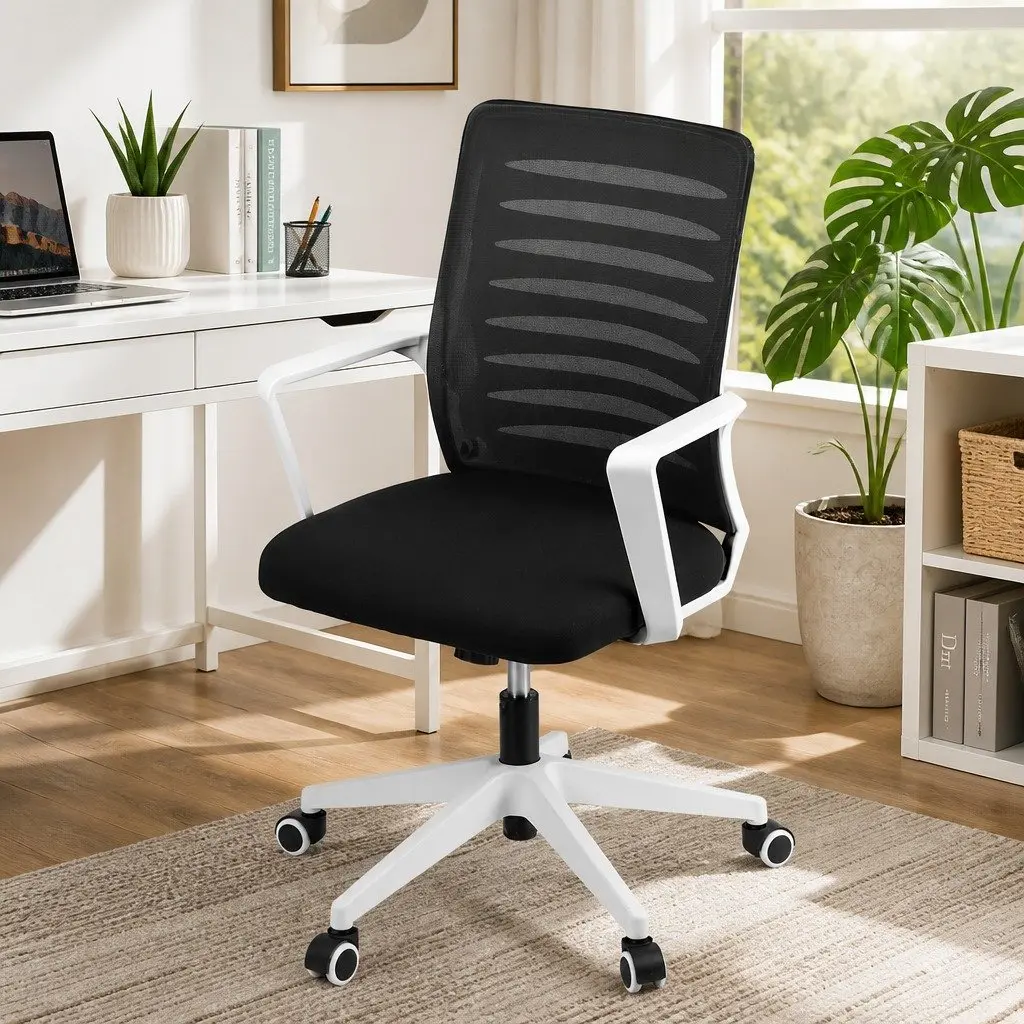 Ergonomic Office Chair Mesh with Lumbar Support Adjustable Height Black and White