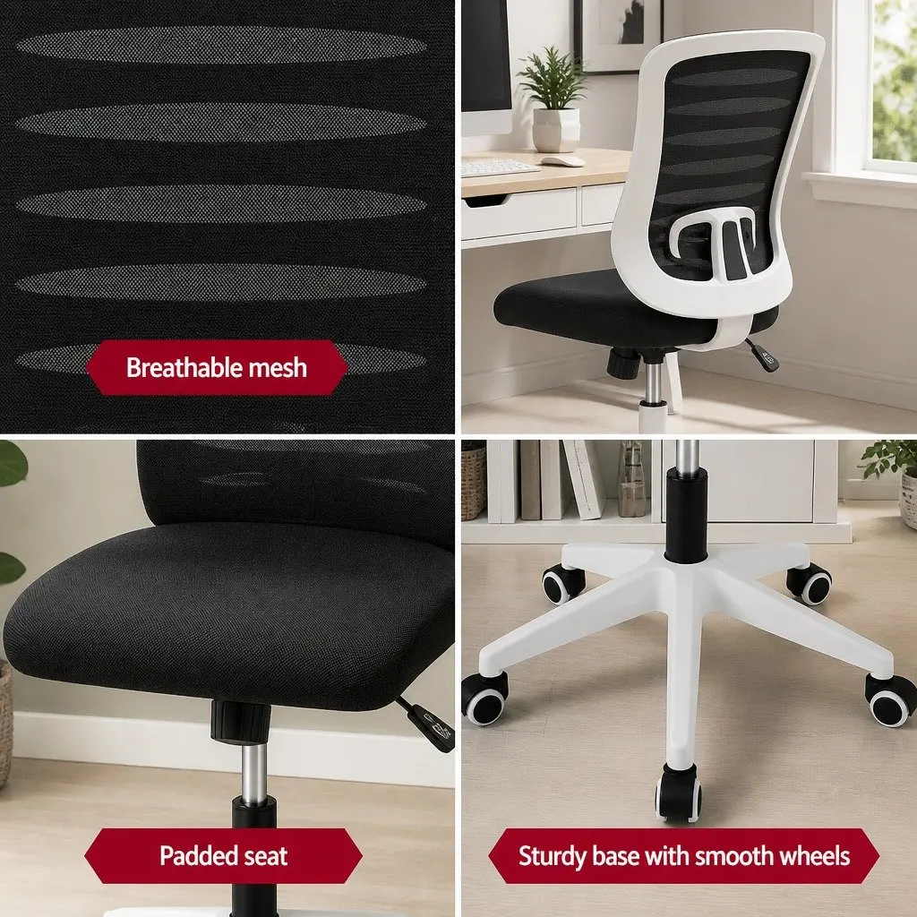 Ergonomic Office Chair Mesh with Lumbar Support Adjustable Height Black and White