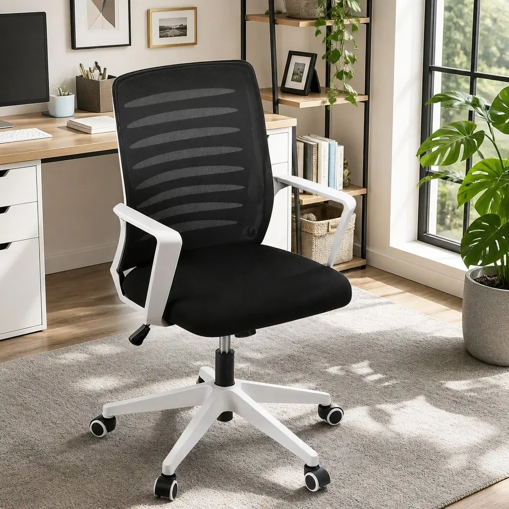 Ergonomic Office Chair Mesh with Lumbar Support Adjustable Height Black and White