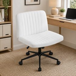 White Criss Cross Armless Office Chair with Swivel Wheels