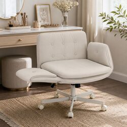 Beige Criss Cross Office Chair with Adjustable Features