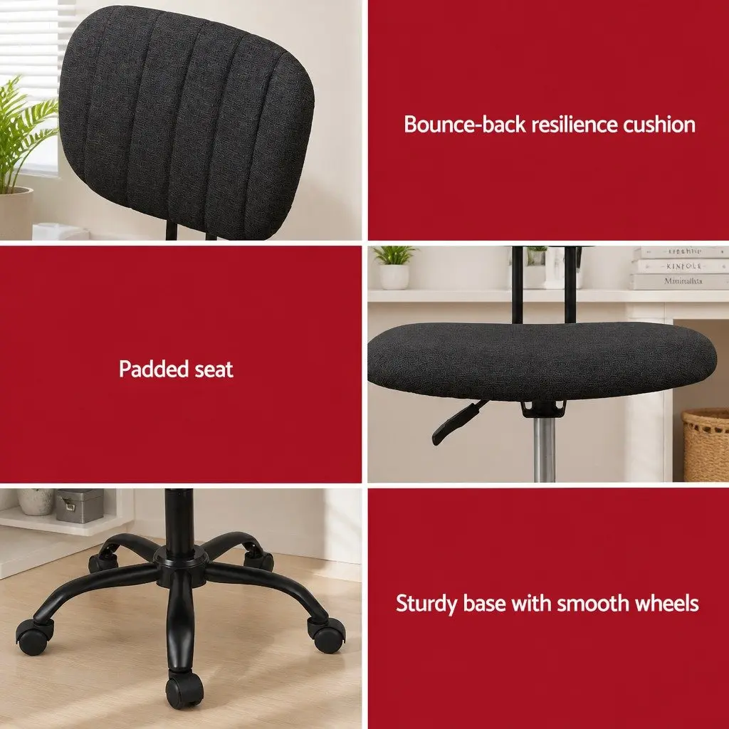 Armless Office Chair Ergonomic Height Adjustable Black