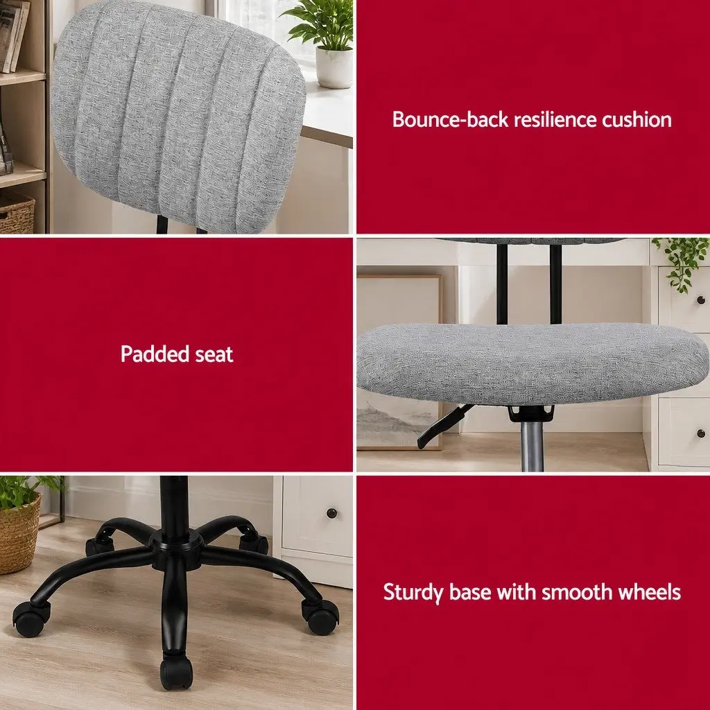 Armless Office Chair Ergonomic Height Adjustable Grey