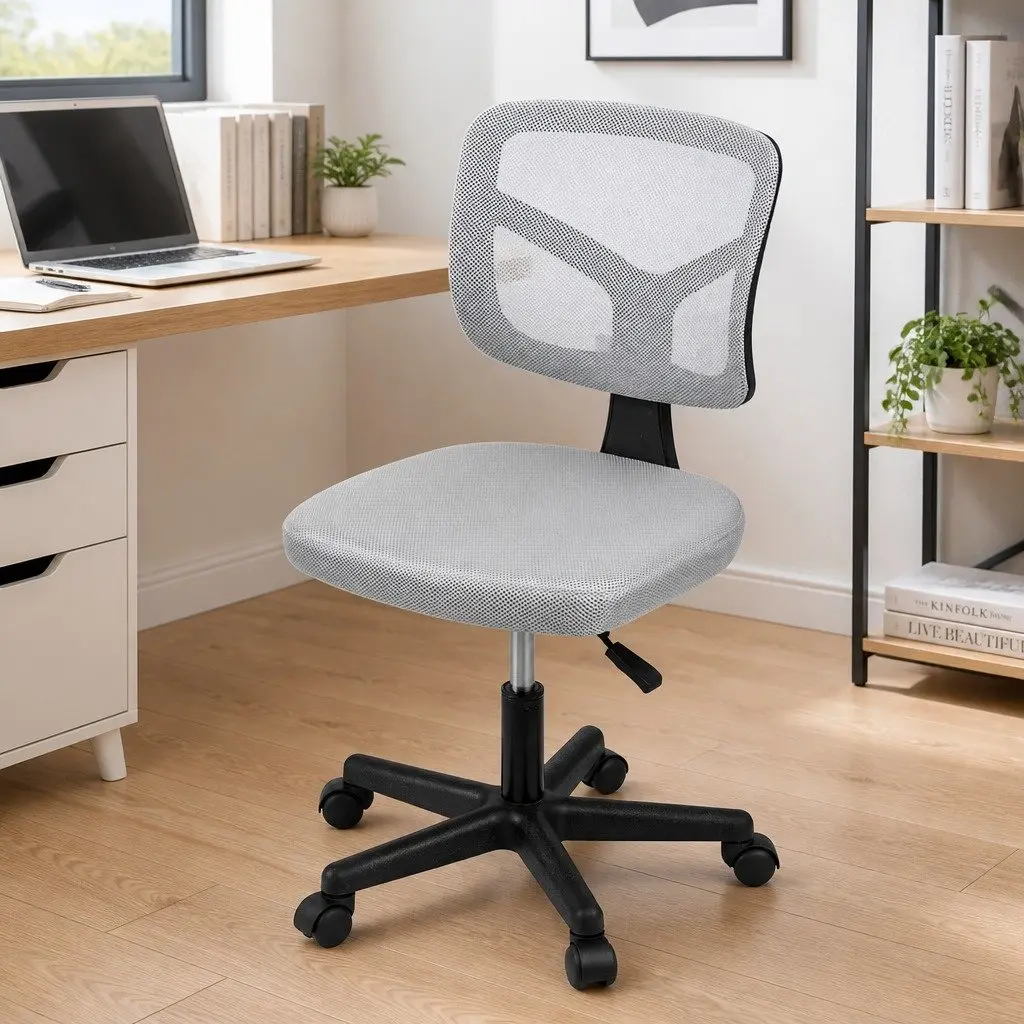 Ergonomic Armless Office Chair Mesh Back Adjustable Height 360° Swivel Grey
