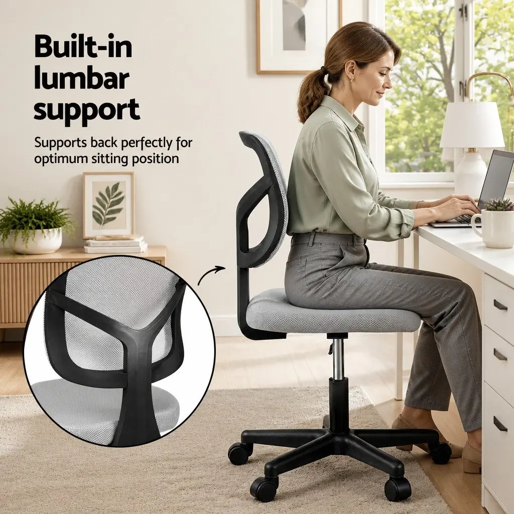 Ergonomic Armless Office Chair Mesh Back Adjustable Height 360° Swivel Grey
