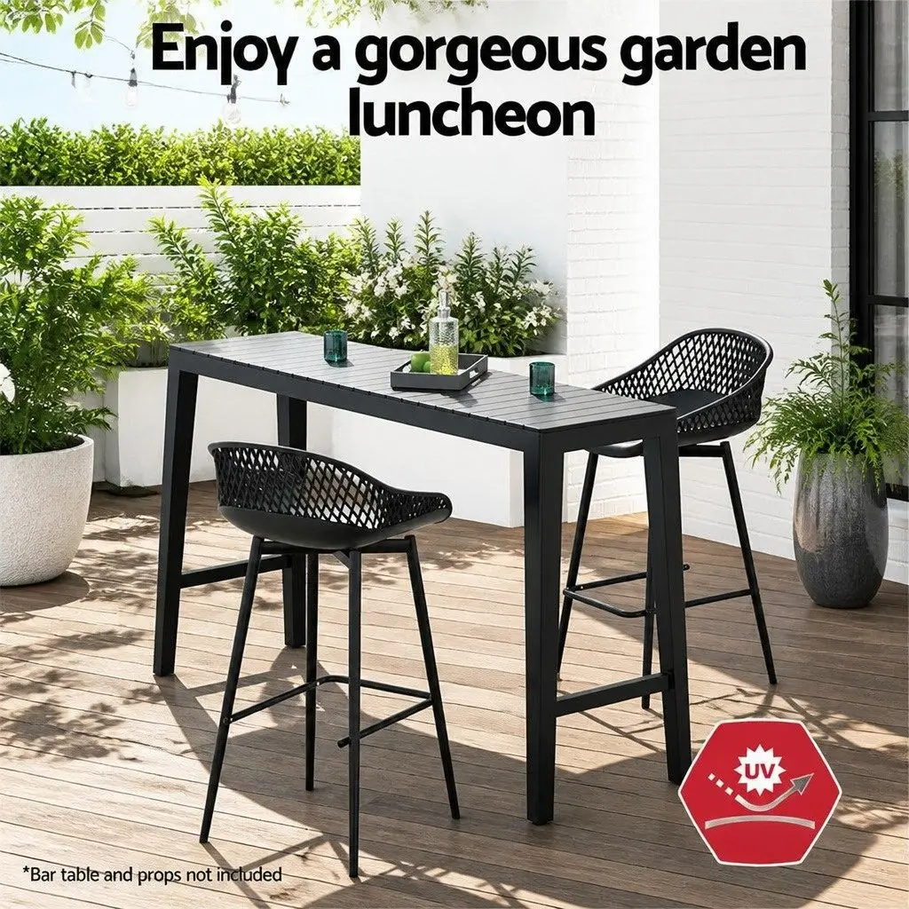 Outdoor Bar Stools Black Plastic Seat Metal Frame Patio Furniture Modern Design