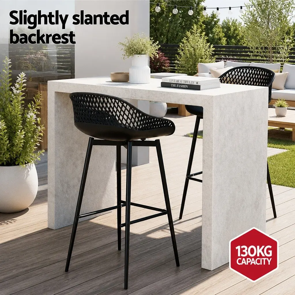 Outdoor Bar Stools Black Plastic Seat Metal Frame Patio Furniture Modern Design