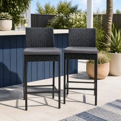 2-Piece Outdoor Bar Stools Set with Removable Cushions