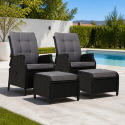 2PC Black Recliner Chair and Ottoman Set for Outdoors
