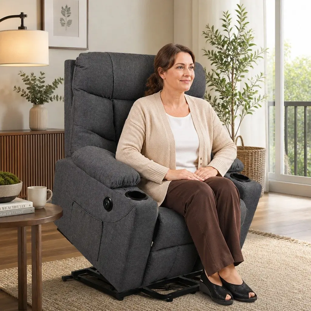 Electric Lift Recliner Chair Grey Microfibre Elderly Assistance Adjustable