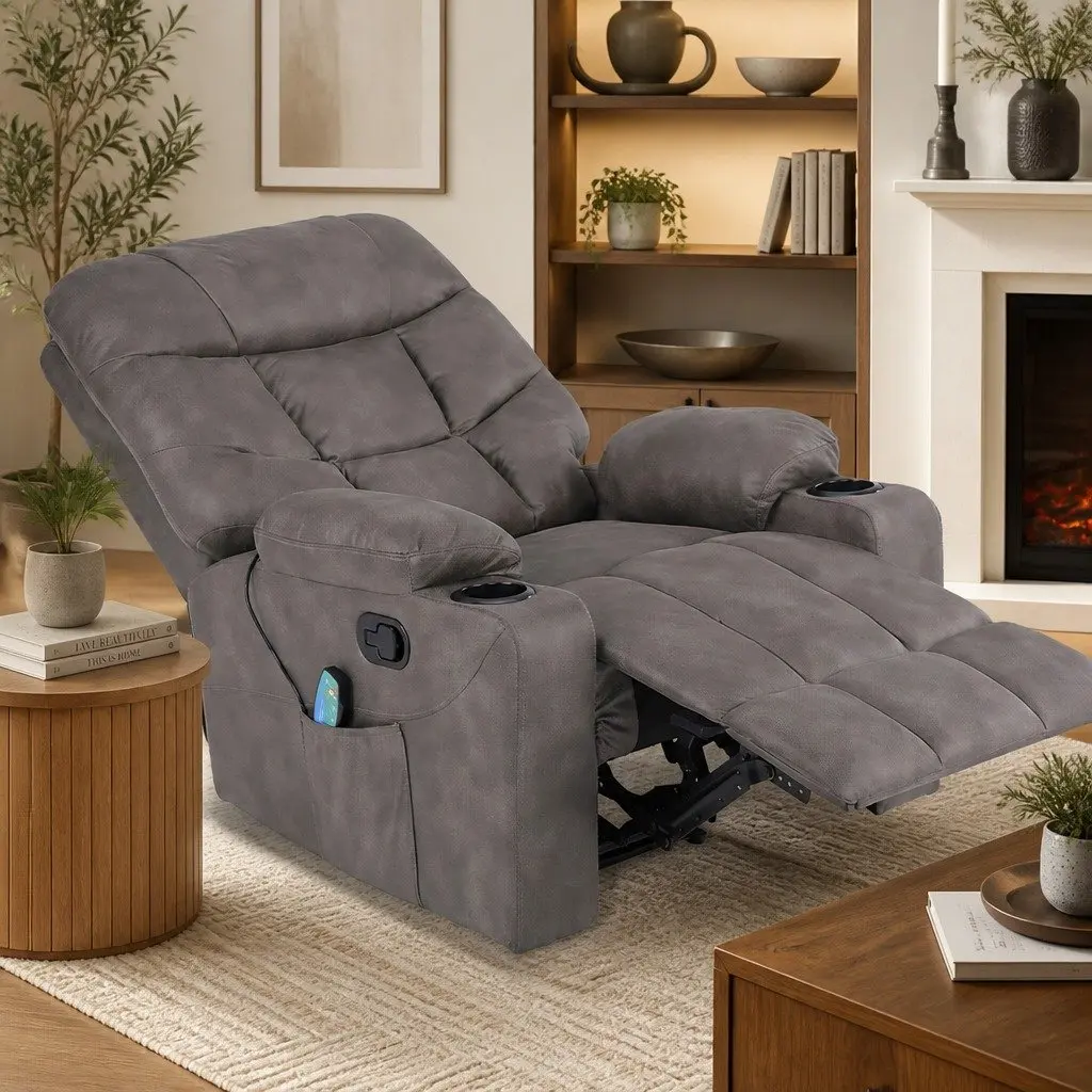 Electric Massage Recliner Chair Heated Lumbar Support 8-Point Grey