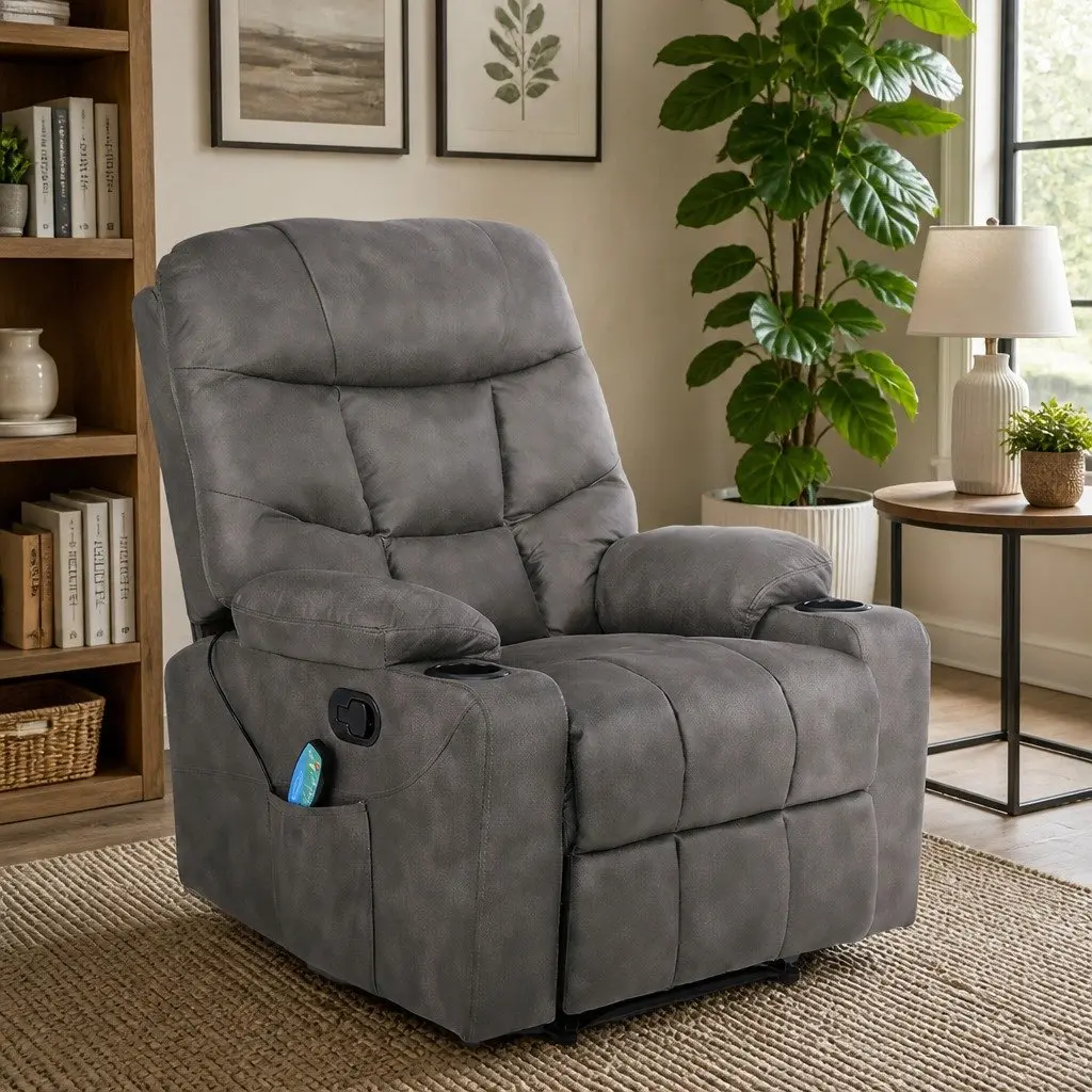 Electric Massage Recliner Chair Heated Lumbar Support 8-Point Grey