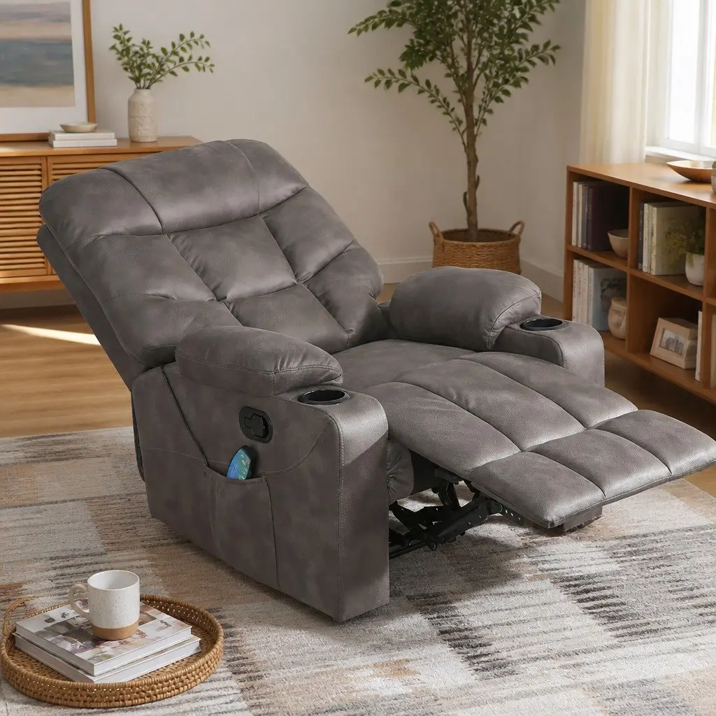 Electric Massage Recliner Chair Heated Lumbar Support 8-Point Grey