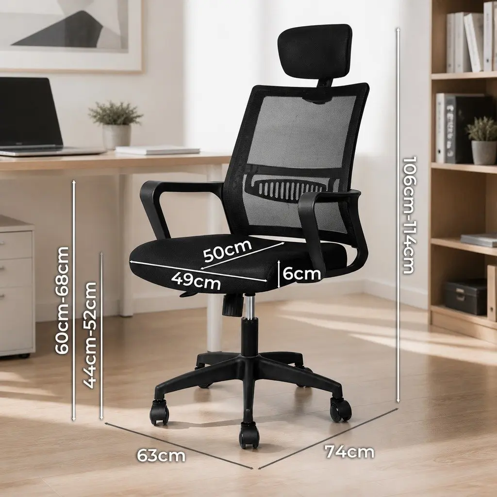 Ergonomic Gaming Office Chair with Adjustable Height and Lumbar Support in Black Mesh