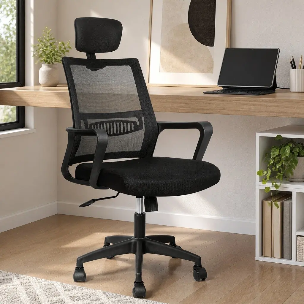 Ergonomic Gaming Office Chair with Adjustable Height and Lumbar Support in Black Mesh