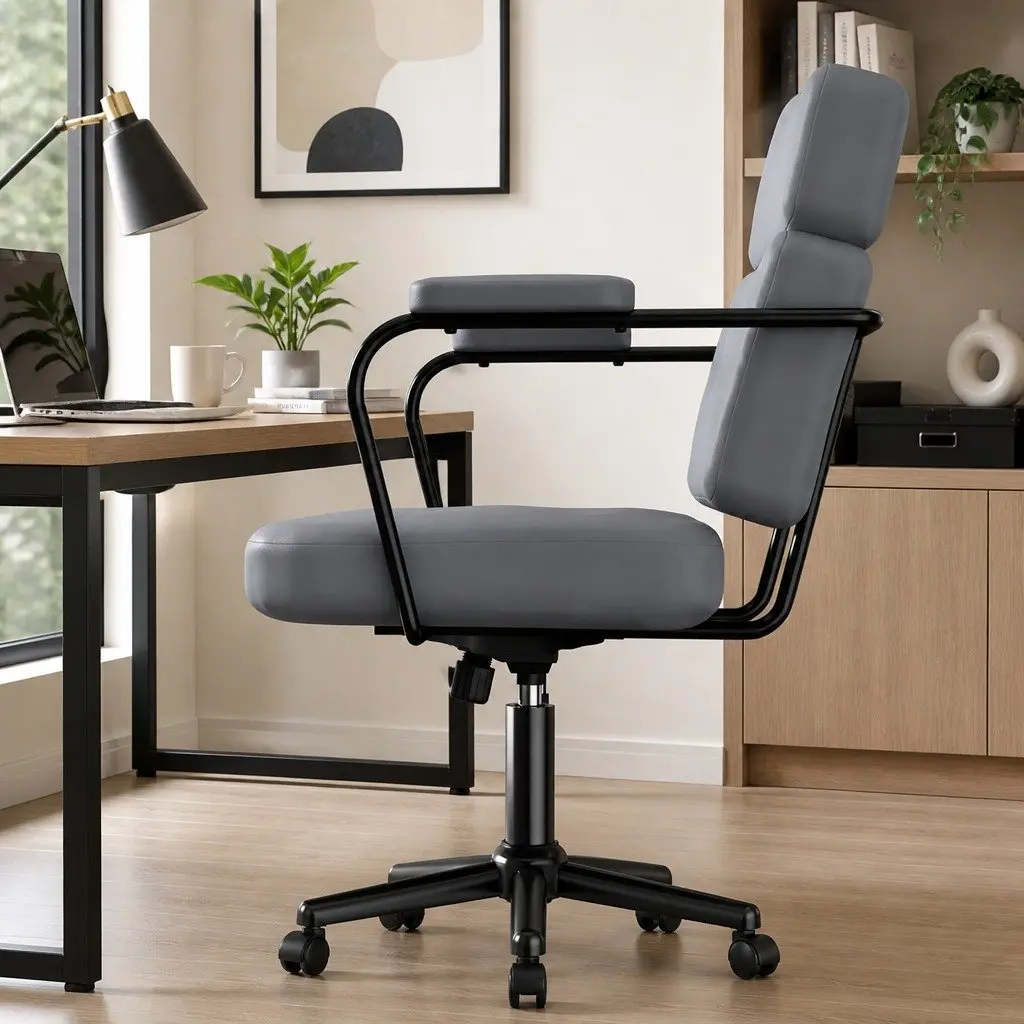 Ergonomic Office Chair Adjustable Height Grey PU Leather