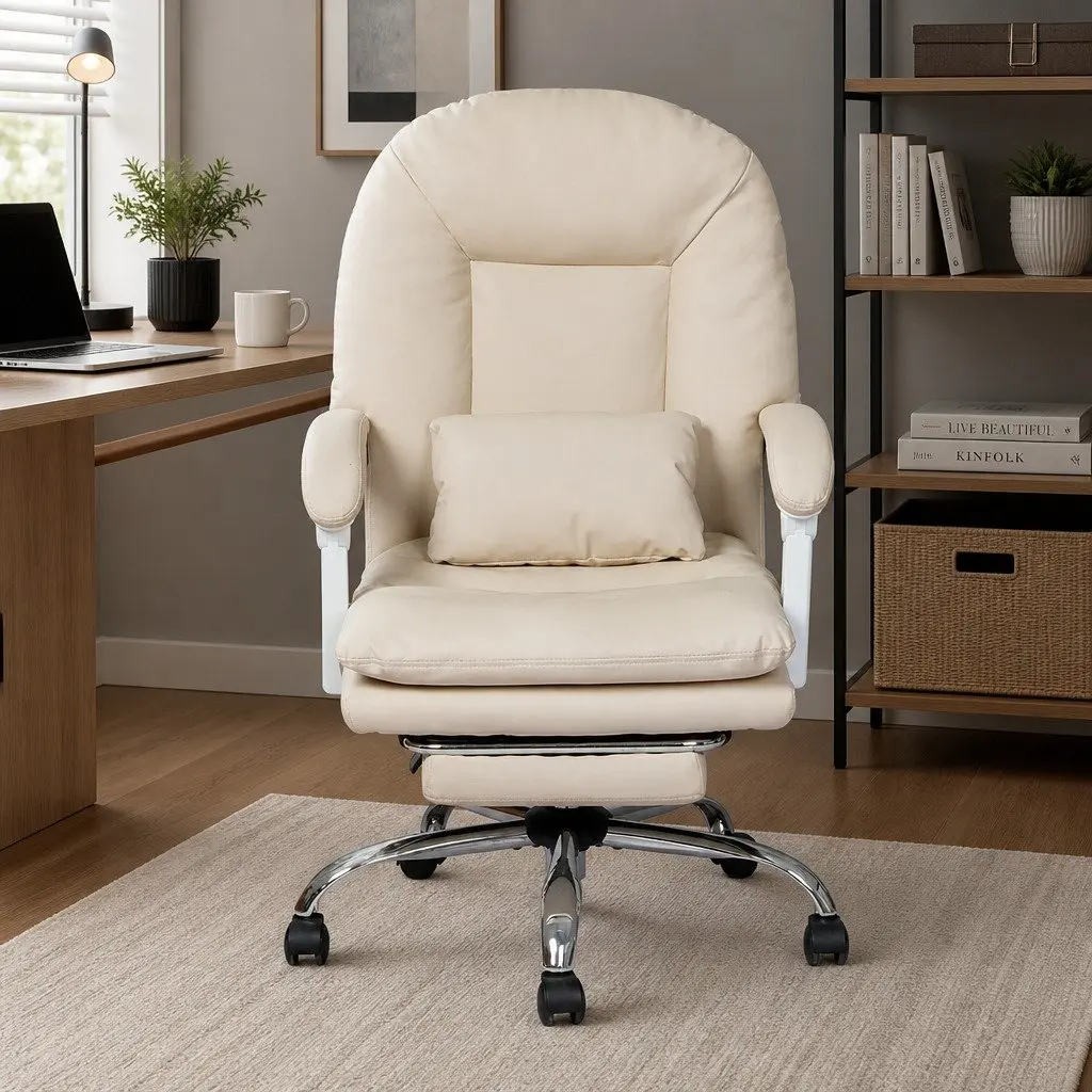 Executive Office Chair High Back Reclining Comfort Beige