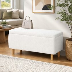 99cm White Storage Ottoman with Boucle Upholstery
