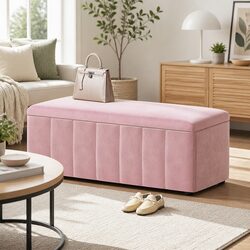 103cm Lift Top Storage Ottoman in Pink Velvet