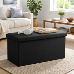 Compact Black Storage Ottoman with Folding Design