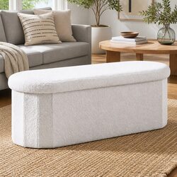 White Boucle Fabric Foldable Storage Ottoman