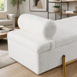 Storage Ottoman Bed in White Boucle Fabric with Hidden Compartment