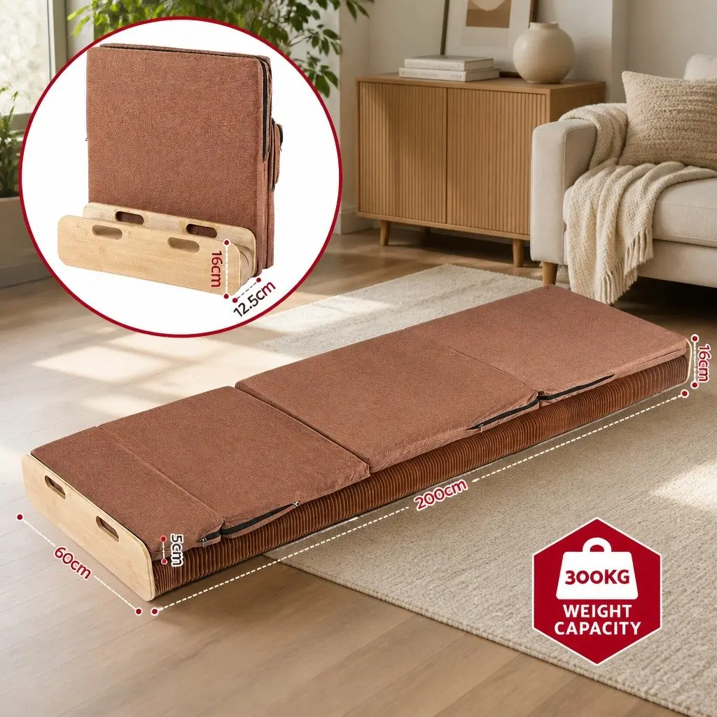 Folding Bed Frame Multifunctional Comfort Single Brown