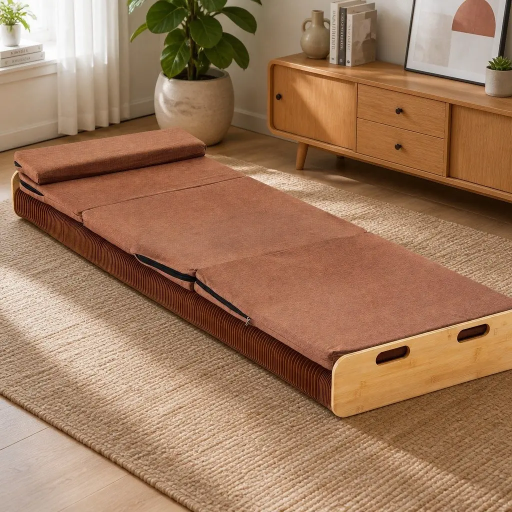 Folding Bed Frame Multifunctional Comfort Single Brown